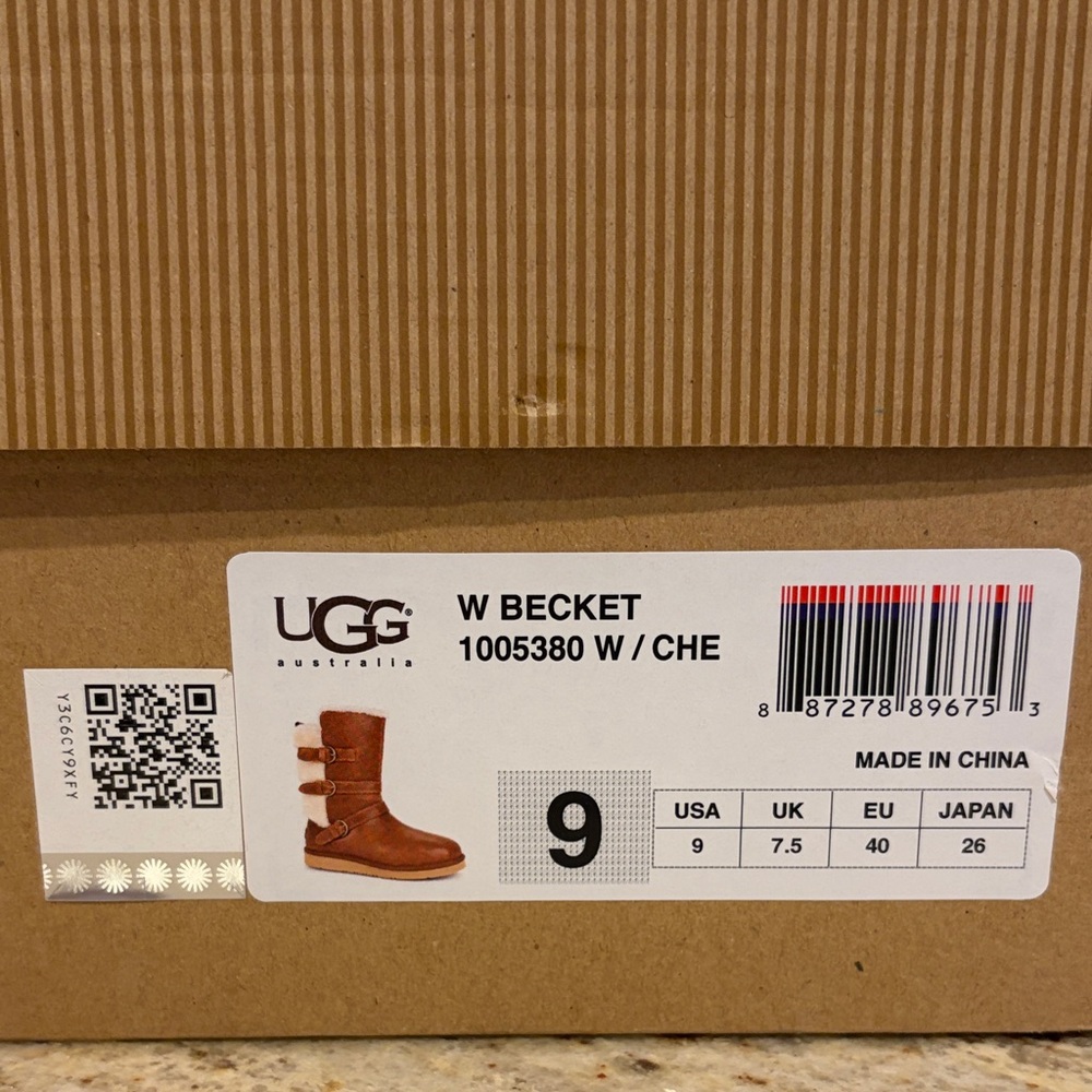NIB RARE UGG Becket Boots - Chestnut Leather - Discontinued Collector’s Item - 9 - Picture 3 of 6